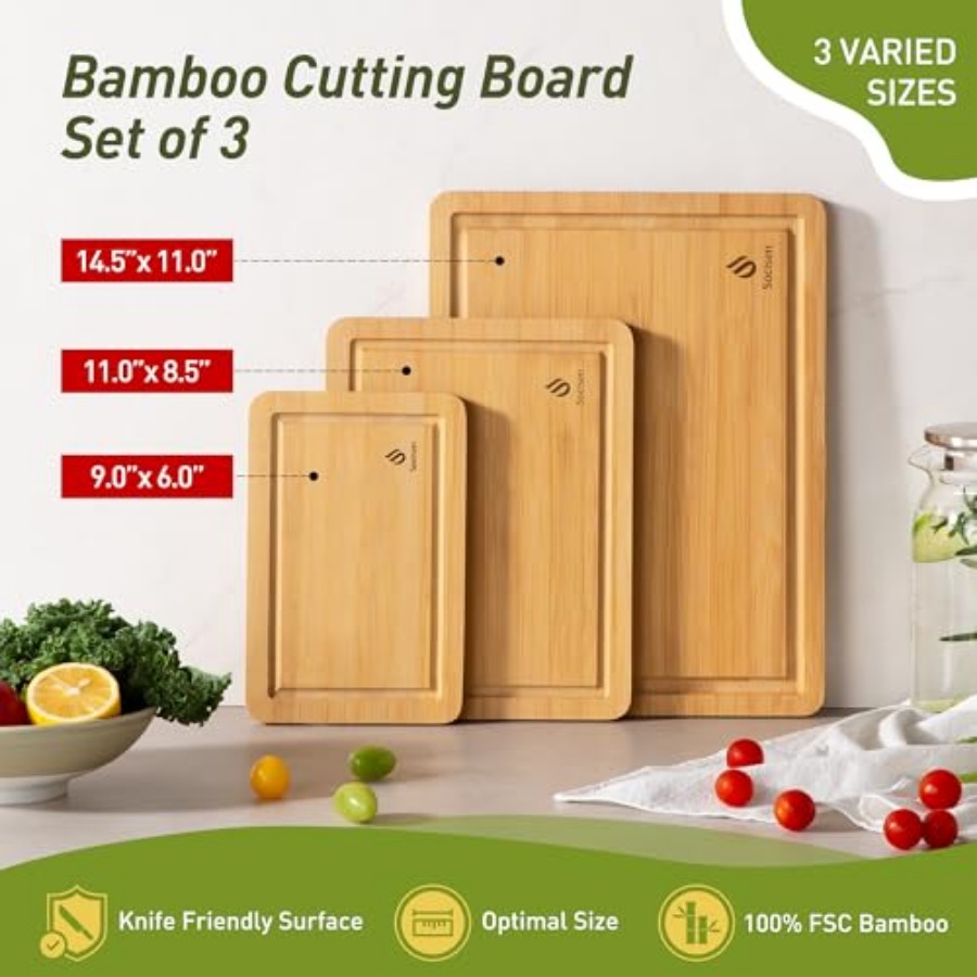 Bamboo Cutting Board Set Non S - Kitchen Gadgets To Have บทวิจารณ์และราคา