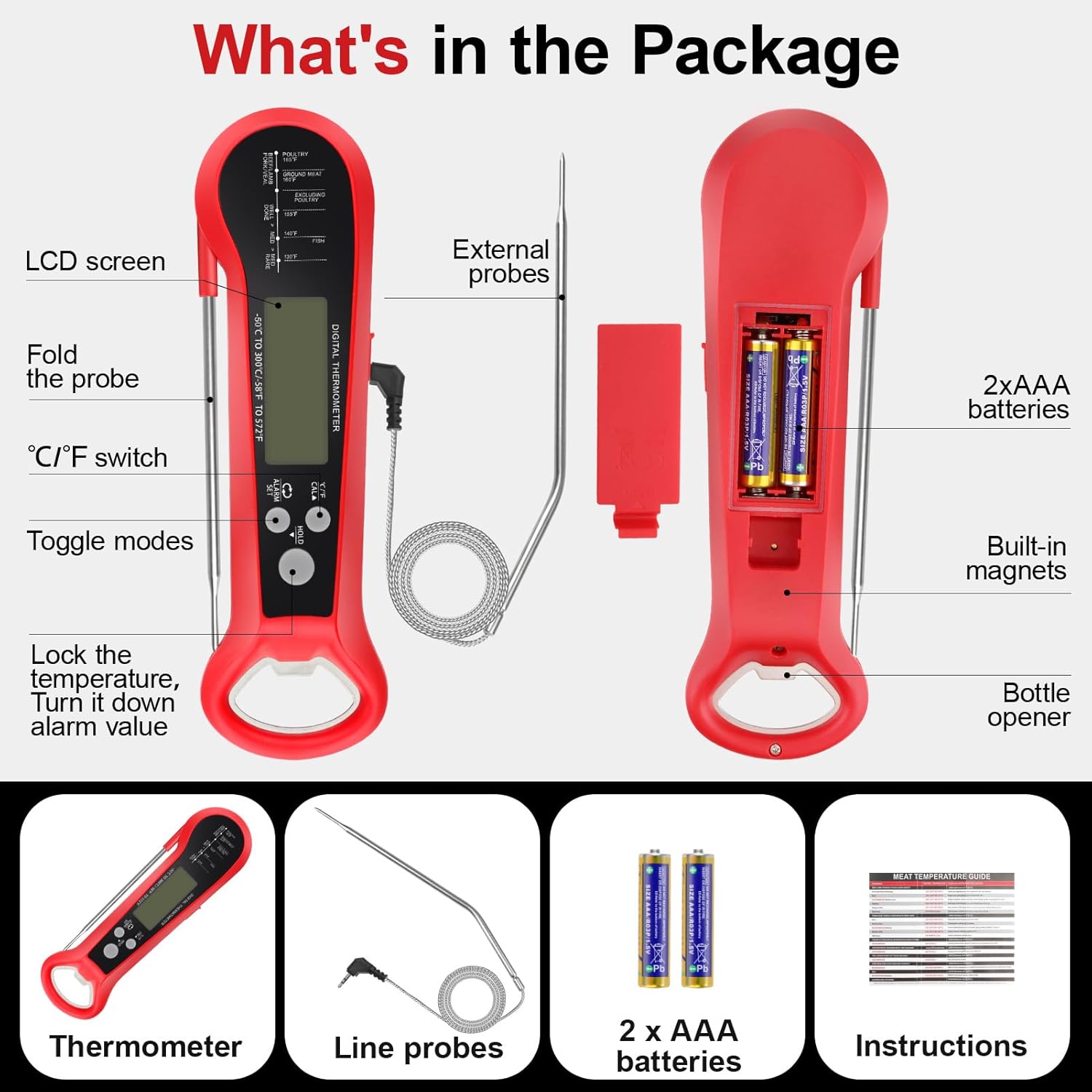 Long Cable Professional Meat T - Instant Read Thermometer บทวิจารณ์และราคา